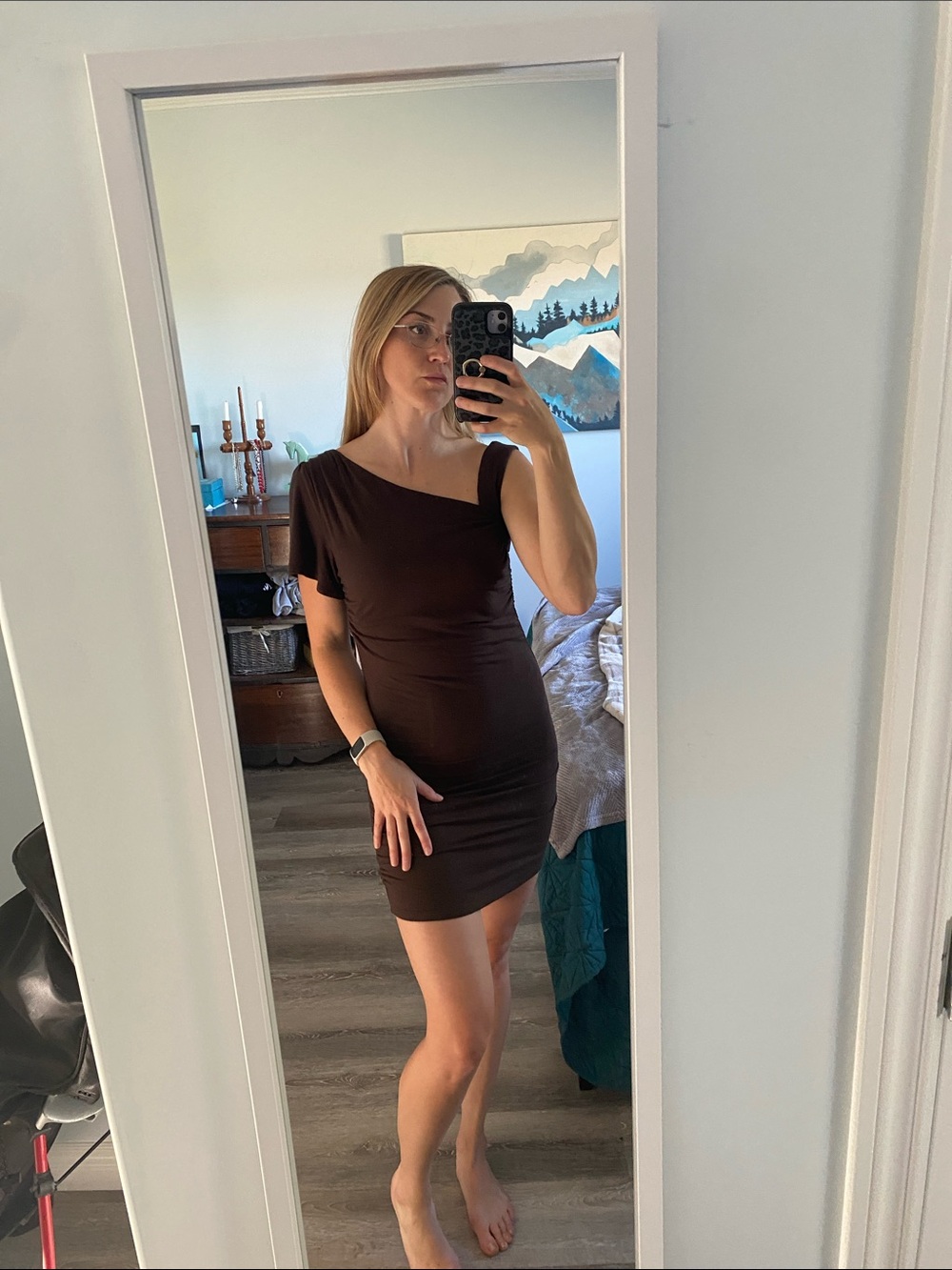 Asymmetric One-Shoulder Brown Bodycon Dress